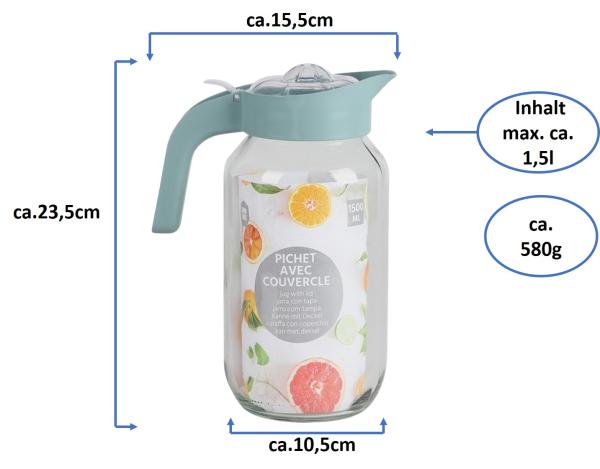 Glaskrug Pichet 1,5L mit Deckel und Ausgießsieb - olivgrün